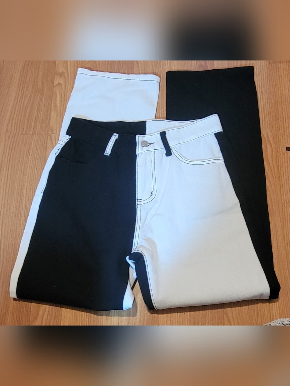Two-Tone Colorblock Jeans Black & White Split Leg Pants Medium